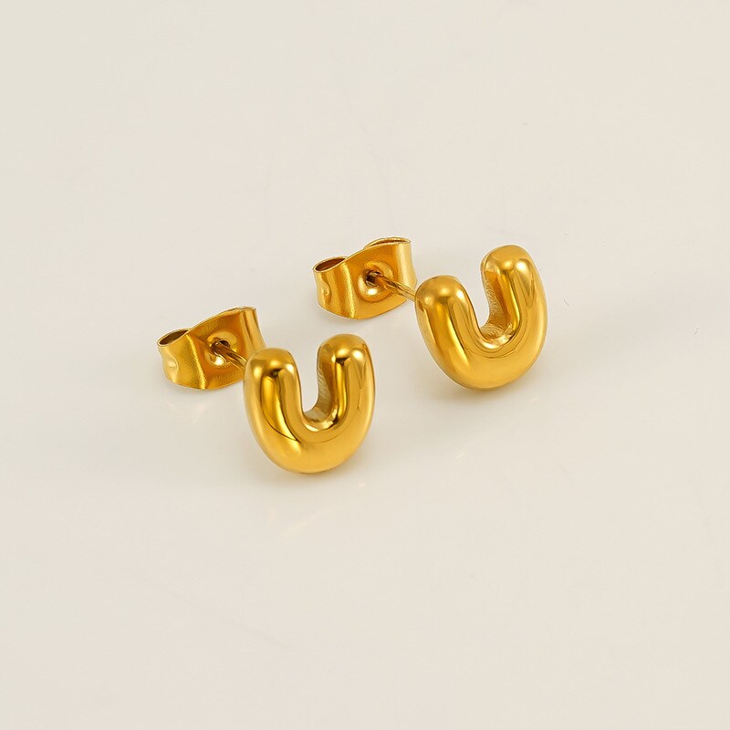 Gold color / 1 Pair Simple Series Elegant Letter U Titanium Steel 18K Gold Plated Women's Stud Earrings Picture21